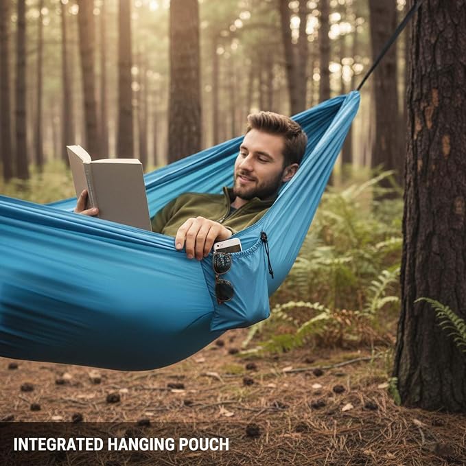 Portable Camping Hammock, Double Hammock for Outdoor Travel and Hiking, Lightweight Hammock with Tree Straps, Hammock Chair for Patio Garden