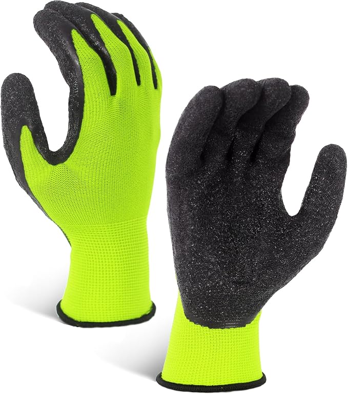 Evridwear Crinkle Latex Rubber Coated Safety Work Gloves for Men Women | 12-Pair Bulk Pack,Hi Vis Green,Great grip,Breathable,General Multi Use for Gardening Construction Warehouse (Small)
