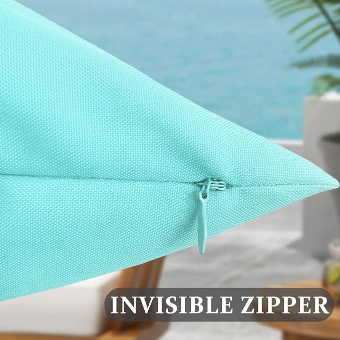 Pack of 2 Outdoor Waterproof Throw Pillow Covers Durable Vibrant Decorative Outdoor Pillows Cushion Case Pillow Shell for Patio Couch, Tent, Sunbrella (20x20 Inches, Light Blue)