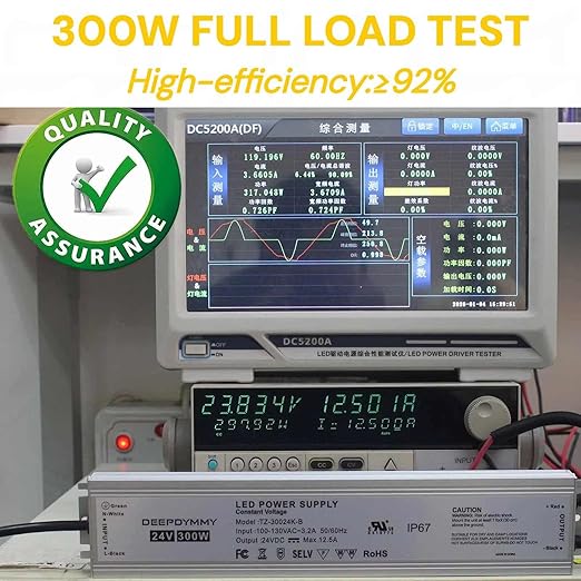 24V DC Power Supply 300W - Ultra Slim LED Driver Low Voltage Transformer with 3-Prong Plug & 3.3ft Cable, IP67 Waterproof for LED Strip Lights, Outdoor Lighting