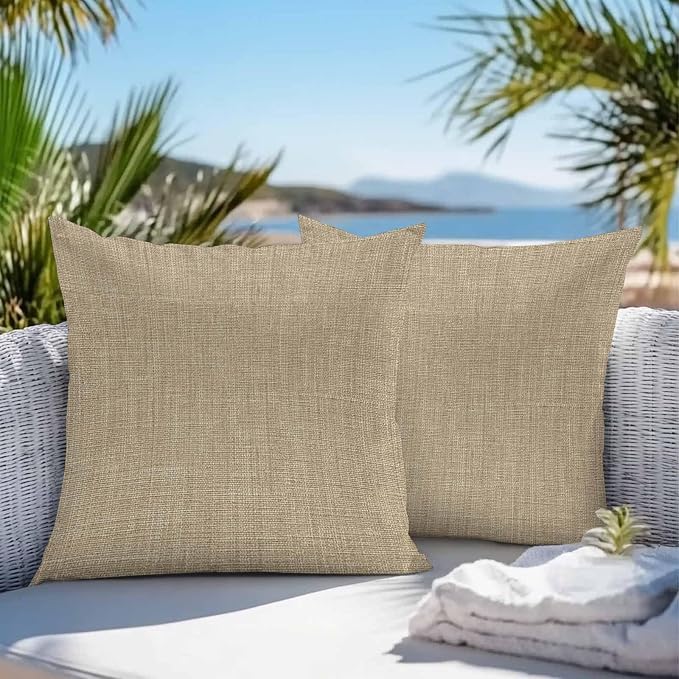 Pack of 2 Waterproof Outdoor Pillow Covers 24x24 Inch Decorative Pillow Covers Brown Farmhouse Throw Pillowcases Vintage Country Monochrome Textured Outdoor Cushion Cover for Couch, Patio, Tent