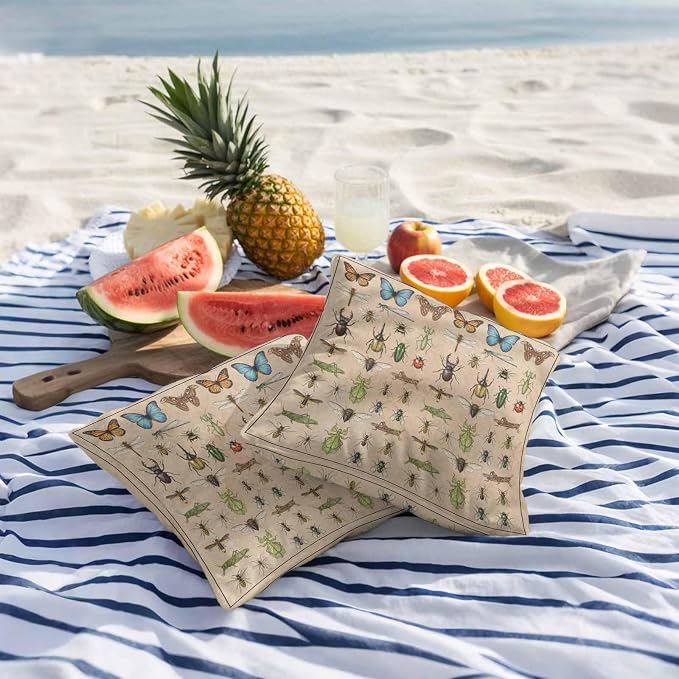 Outdoor Waterproof Throw Pillow Covers Set of 2 Insects Biographies Pillowcases 16x16 Inches Butterfly Dragonfly Decorative Pillows Cushion Case Patio Pillows for Couch Bed Chair Garden