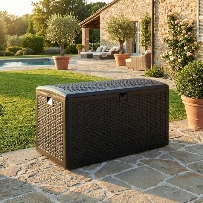 73 Gallon Blow-Molded Outdoor Storage Box – Lockable, Waterproof & UV-Resistant Storage Chest for Patio Cushions, Garden Tools, Pool Accessories & Outdoor Toys, Black