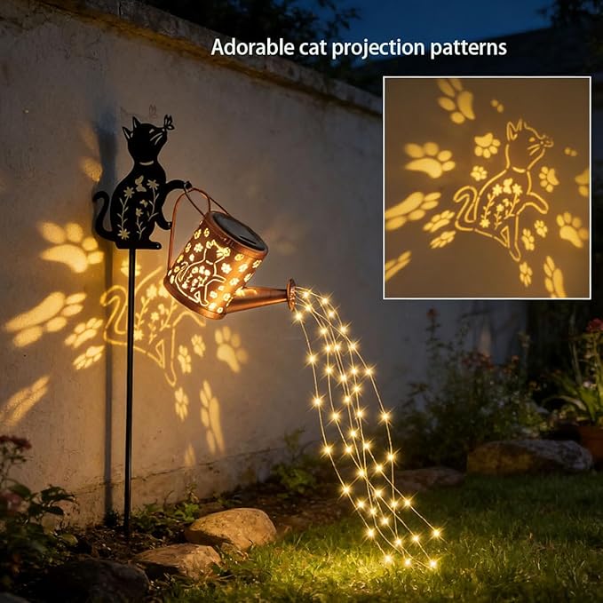 Watering Can Solar Lights for Outside, Watering Can with Cascading Lights Shepherd's Hook, Gardening Gifts for Women, Yard Decoration Outdoor and Garden Backyard