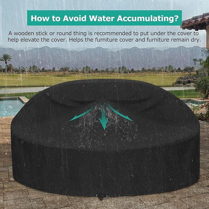 SunPatio Outdoor Daybed Cover Waterproof 88 Inch, Round Daybed Protector Patio Canopy Sofa Cover with Taped Seam and Air Vent, 88" L x 85" W x 16"/35" H, All Weather Protection, Black