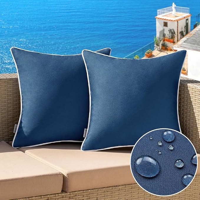 MIULEE Outdoor Waterproof Pillow Covers 24x24 Navy Blue Pack of 2 | Decorative Farmhouse Throw Pillow Covers with Piping,Square Solid Color,Patio Furniture,Summer Couch Tent Sofa Living Room