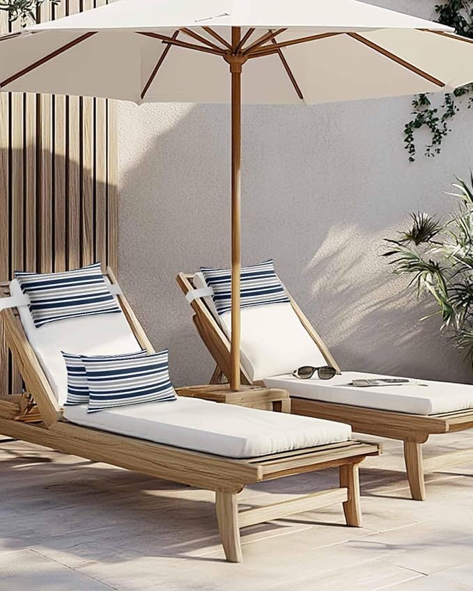 Blue and Grey Striped Outdoor Pillows with Insert Blue Grey White Geometric Waterproof Patio Pillows with Adjustable Strap Decorative Head Recliner Lounger Chair Throw for Patio Furnitures 1 Pack