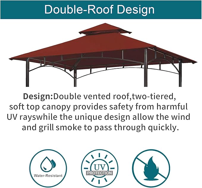 Grill Gazebo Replacement Canopy Top - Wonwon 5x8 Gazebo Roof Double Tiered Outdoor BBQ Roof Cover Grill Shelter Only Fit for Model L-GG001PST-F (Burgundy)
