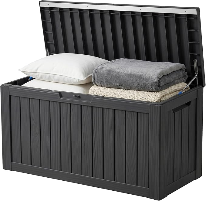 Outdoor Storage Box, 90 Gallon Waterproof Deck Box [Upgraded 3.0], Robust Weatherproof Organizer for Deep-Seat Cushions, Sports Equipment, Lockable Garden Tool Bench Seat, Side Yard, Black