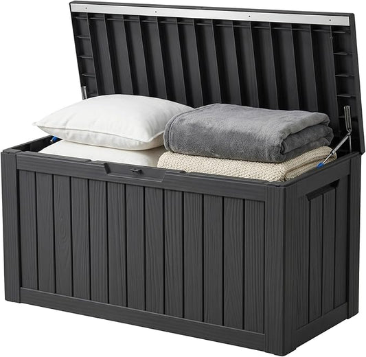 Outdoor Storage Box, 90 Gallon Waterproof Deck Box [Upgraded 3.0], Robust Weatherproof Organizer for Deep-Seat Cushions, Sports Equipment, Lockable Garden Tool Bench Seat, Side Yard, Black