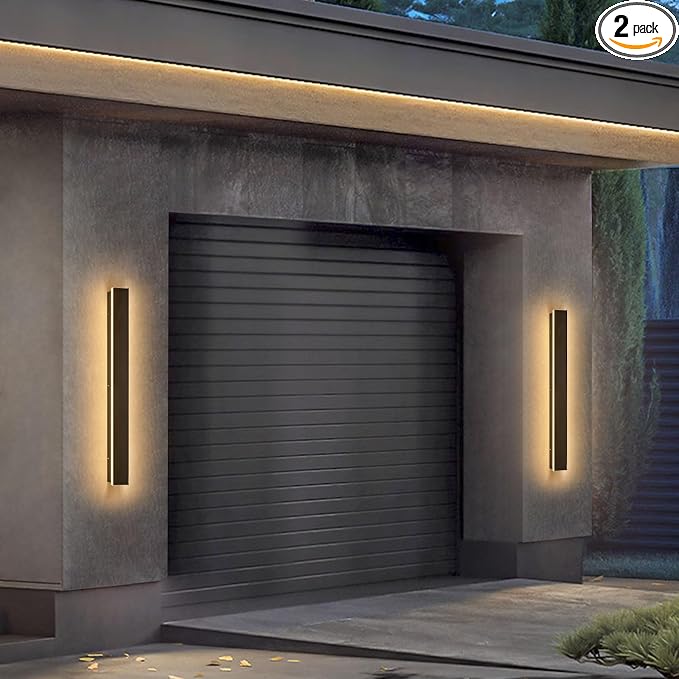 39inch 2 Pack Outdoor Wall Lights, Black LED Exterior Light Fixtures Wall Mount, Modern Outdoor Sconce, Long LED Linear Outside Lighting for Garage, Front Door 3000K
