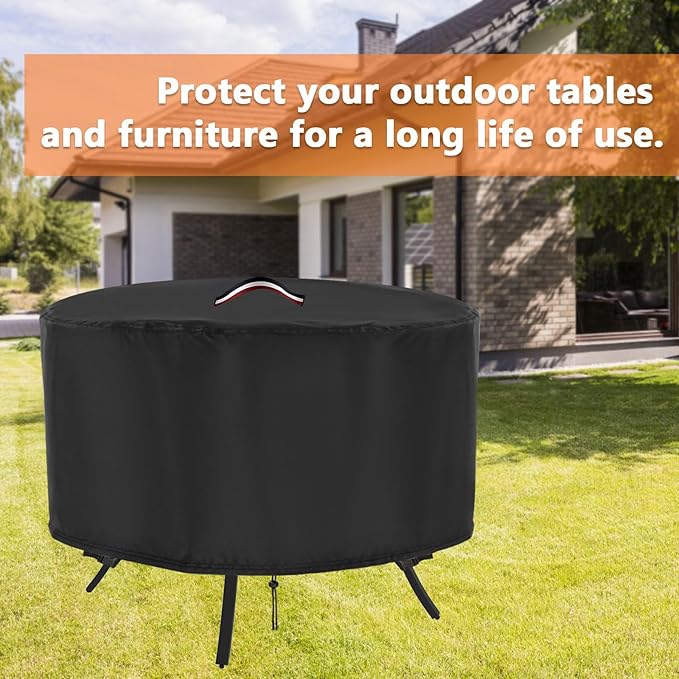 Patio Table Cover, 48 Inch Round Outdoor Table Cover, Waterproof Protective Covers Patio Furniture Covers-48x28Inch