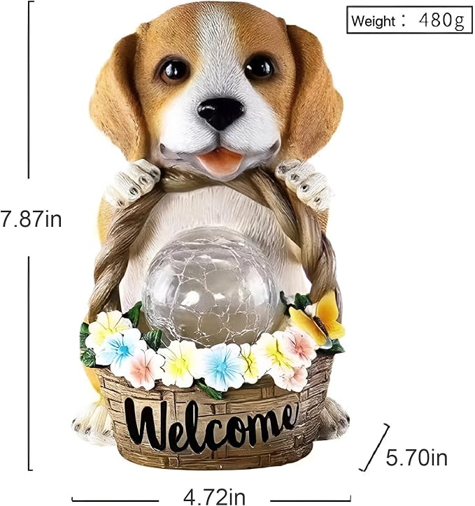 Fairy Garden Statues,Fairies Garden House with Solar Powerd Night Light,Yard Decorations Outdoor Fairy Yard Accessories Decor for Outside (Dog)