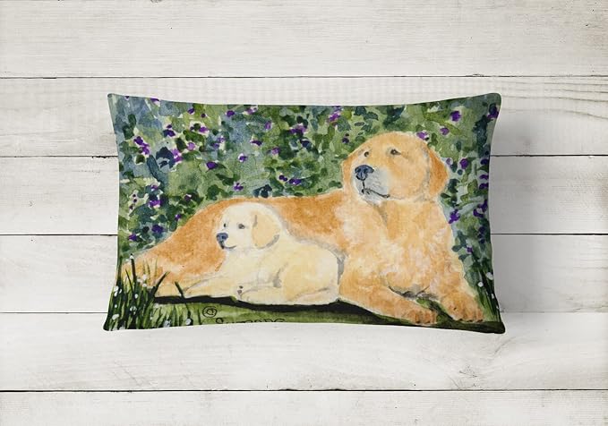 Caroline's Treasures SS8852PW1216 Golden Retriever Canvas Fabric Decorative Pillow Machine Washable, Indoor Outdoor Decorative Pillow for Couch, Bed or Patio, 12HX16W