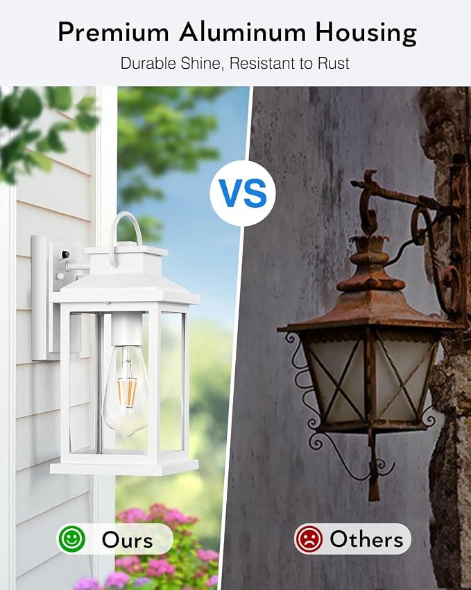 VIANIS White Porch Lights Outdoor, Aluminum Dusk to Dawn Outdoor Lighting | Light Sensor, Front Porch Light, Modern Exterior Lighting Fixtures, Waterproof Outdoor Wall Sconce Lantern for Garage, Patio
