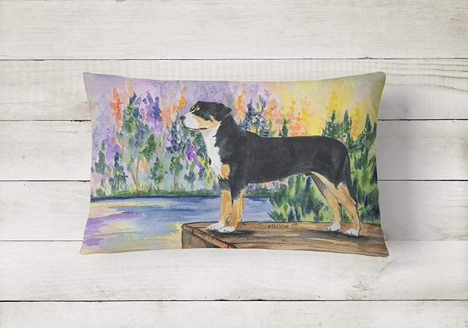 Caroline's Treasures SS8160PW1216 Greater Swiss Mountain Dog Canvas Fabric Decorative Pillow Machine Washable, Indoor Outdoor Decorative Pillow for Couch, Bed or Patio, 12HX16W