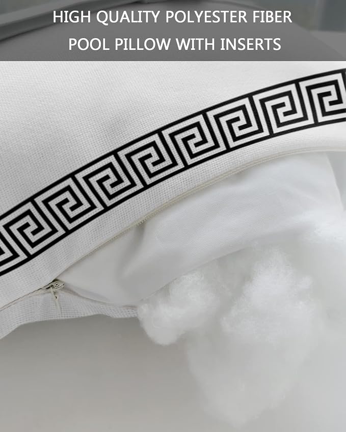 Outdoor Pillows Covers with Inserts Greek Themed Traditional Meander Border Square Geometric Waterproof Pillow with Adjustable Strap Throw Pillows for Patio Furniture Lounge Chair, 12x20 Inch, 2PCS