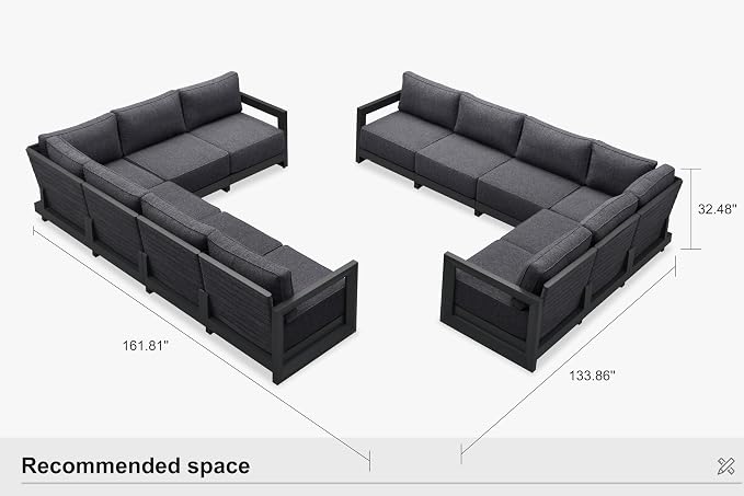 PURPLE LEAF Patio Furniture Set L-Shaped Outdoor Couch with 9.6" Thick Cushion and Soft Pillows 12 Piece Outdoor Sectional Sofas Modern Patio Conversation Sets for Yard Porch Deck Poolside, Grey