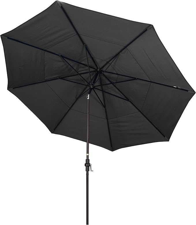 California Umbrella 11' Round Crank Lift, Collar Tilt, Aluminum Pole, Fiberglass Rib Patio Umbrella, Bronze Finish, Sunbrella Cilantro