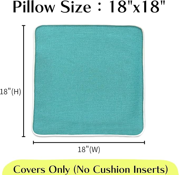 HER HWA Outdoor Throw Pillow Covers White Piping 18x18 Set of 2, Turquoise | durable fade-resistant water-resistant 100% polyester white piping smooth zipper machine washable for indoor outdoor décor