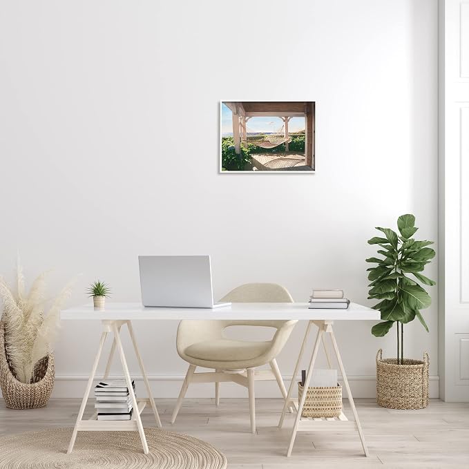 'Tranquil Hammock Warm Sunlit Porch Rural'| Framed Giclee Art | Stupell Industries | White, 20 x 16 Inches, Easy to Hang and Sturdy, Made in USA, by Tom Mielko