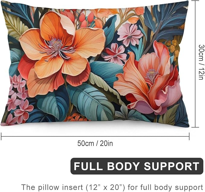 Pillowcases Tropical Flower Leaves Lumbar Pillow Covers Decorations 12 "x20 " Hawaiian Flower Pillow Covers Standard Size Decorative Invisible Zipper Design Rectangle Two Sides Printed for Bed Decor
