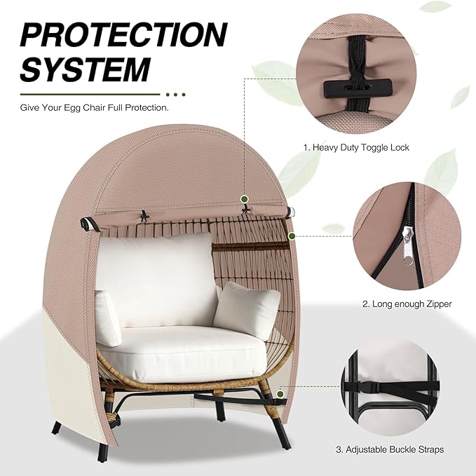 Porch Shield Patio Egg Chair Cover - 600D Waterproof and UV Resistant Wicker Outdoor Basket Chair Cover 42W x 36D x 56H inches