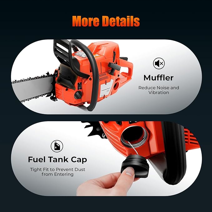 71CC Gas Chainsaw, 3.9KW 28" Handheld Cordless Petrol Chain Saw with 18.6OZ Fuel Tank, 2-Stroke Gas Powered Chainsaw for Garden Pruning Tree Wood Cutting Thickened Blade Design, 10000Rpm High Speed