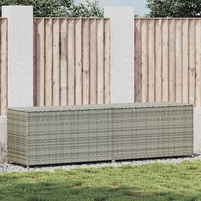 Outdoor Storage Box Grey 78.7"x19.7"x23.6" Deck Box with Zipper Closure, Synthetic Rattan Garden Chest for Patio, Balcony, Garage