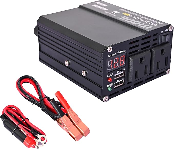 300W Power Inverter DC 12V to 110V AC Car Converter, with 2 AC Outlets& Dual USB Ports, AC Outlet for Laptop/TV, USB for Phone iPad, for Car RV Truck Camping Emergency Road Trips