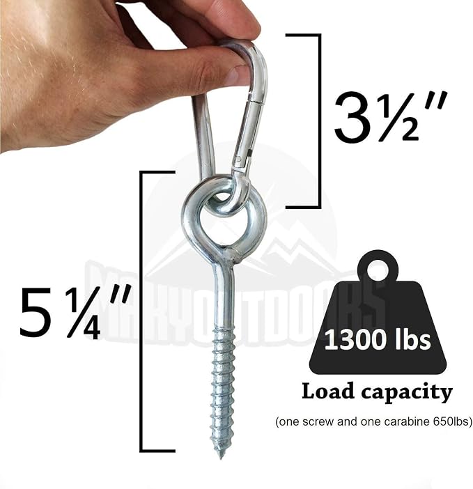 Premium Hammock Hanging Kit by Load Capacity 1300lbs | Heavy Duty, Ultra Durable Hooks & Carabiners for Hammock Stand, Yoga & Brazilian Hammocks, Swing Chair, Indoor & Outdoor