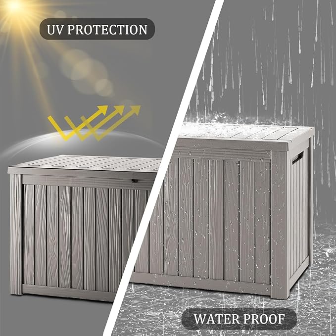 Outdoor Storage Box 270GAL Waterproof Resin Deck Box,UV-Resistant Lockable Delivery Bin for Garden Tools,Large Patio Outside Cushions,Pool Accessories Supplies,Chest,Furniture,Package,Grey