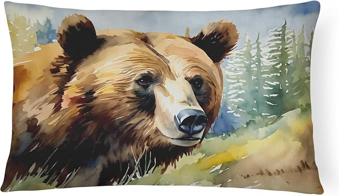 Caroline's Treasures DAC2926PW1216 Grizzly Bear Throw Pillow Machine Washable, Indoor Outdoor Decorative Pillow for Couch, Bed or Patio, 12HX16W