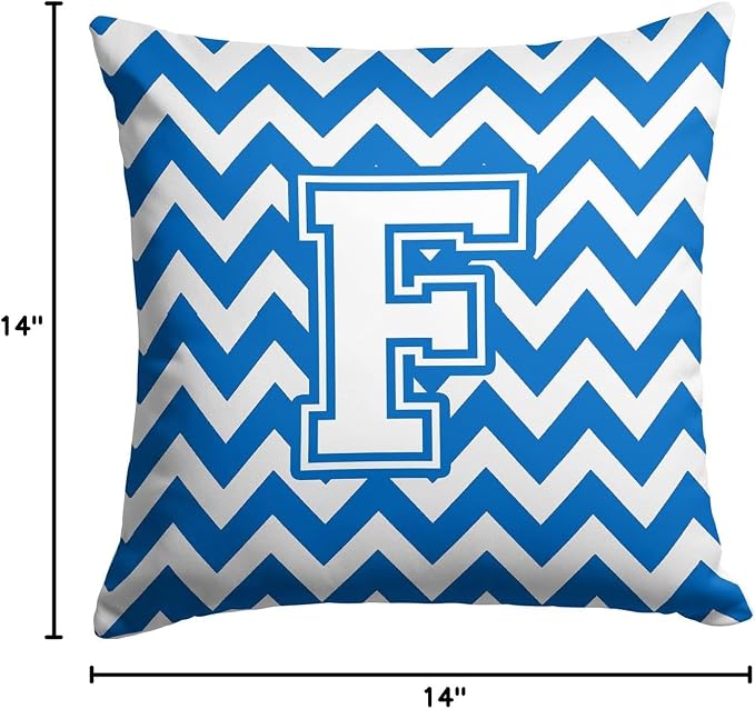 Caroline's Treasures CJ1045-FPW1414 Letter F Chevron Blue and White Fabric Decorative Pillow Machine Washable, Indoor Outdoor Decorative Pillow for Couch, Bed or Patio, 14Hx14W