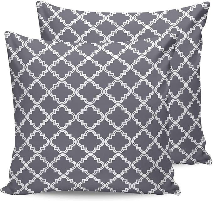 Outdoor Waterproof Pillow Covers for Patio Furniture Moroccan Pattern Decorative Throw Pillow Cover Dark Grey Pillowcases Set of 2 Cushion Case for Sofa Couch Chair Home Decor 24x24 inch