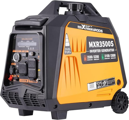 maXpeedingrods 3500W Dual Fuel Inverter Generator,E-Start,CO,EPA Compliant | Gasoline & Propane(LPG) Powered, Remote & Electric Start, Wheel & Handle Kit, Trailers Camping Outdoor Home, MXR3500S, 55lbs