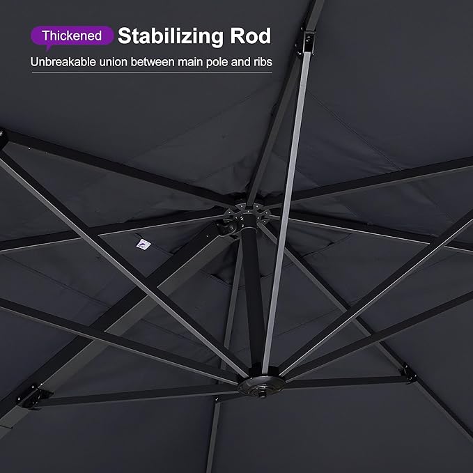 PURPLE LEAF 12 FT Square Outdoor Umbrella with Wheeled Base Large Offset Hanging Patio Cantilever Umbrella Included Base for Garden Deck Backyard Pool Grey