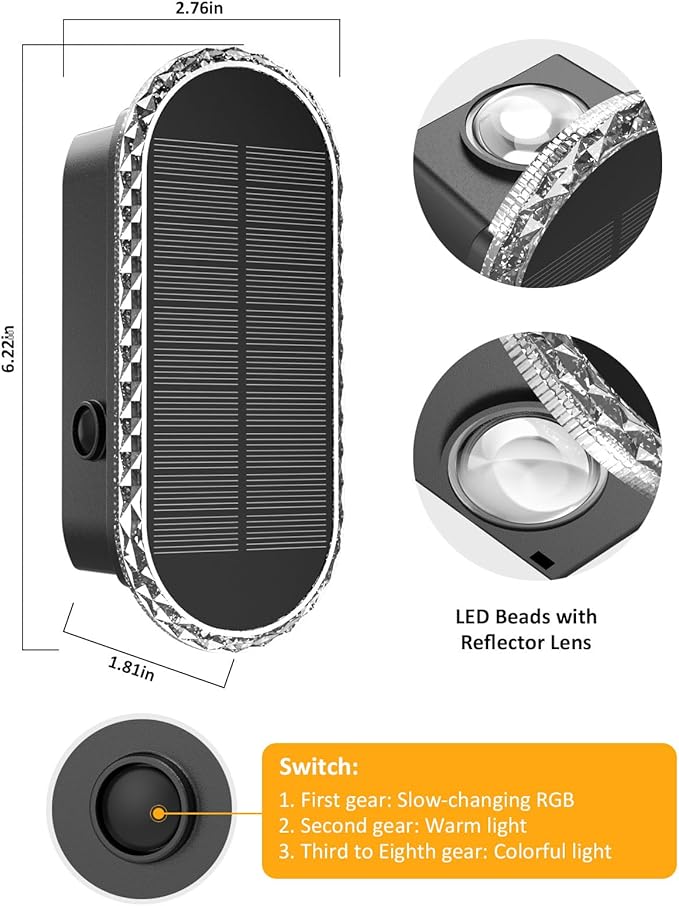 Solar Fence Lights Outdoor, Warm White & RGB 8 Modes Solar Wall Lights Outdoor Waterproof, Up&Down Dual-Head Outdoor Solar Lights for Yard House Fence Backyard Deck Garden Patio Porch, 2 PK