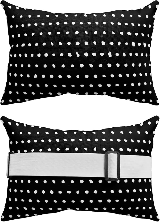 Chaise Lounge Headrest Pillow 1 Pack, Black Waterproof Chair Pillows with Insert & Adjustable Elastic Strap for Beach Pool Recliner, Abstract White Polka Dot Geometric Modern Art Outdoor Patio Pillow