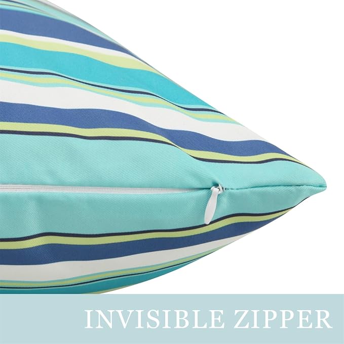 Adabana Patio Striped Outdoor Pillow Covers Waterproof Set of 2, 18"x18" | Colorful Decor, Blue Outdoor Pillows for Patio Furniture Garden Porch