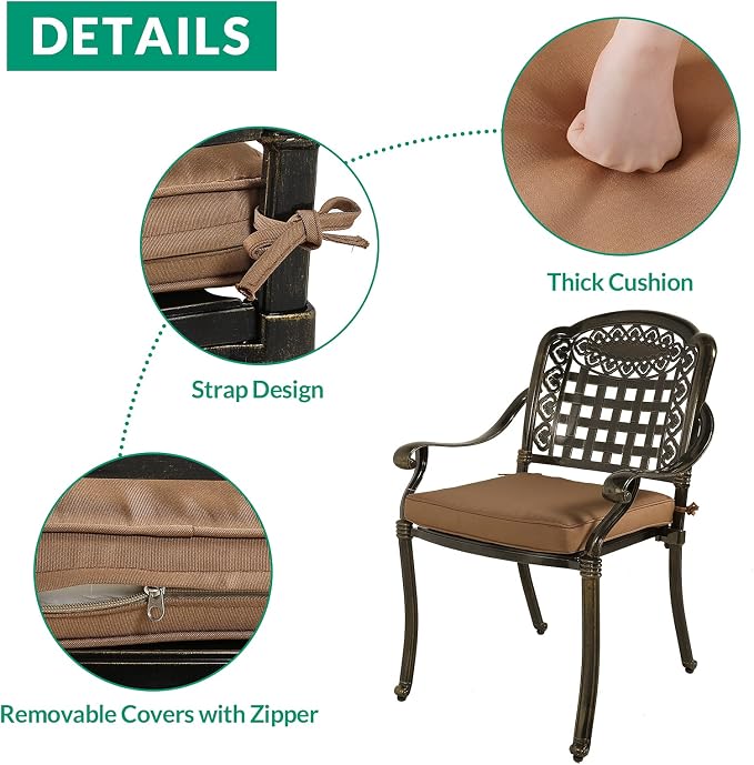 VIVIJASON 7-Piece Patio Furniture Dining Set, All-Weather Cast Aluminum Outdoor Conversation Set, Include 6 Cushioned Chairs and a Rectangle Table with Umbrella Hole for Balcony Lawn Garden Backyard
