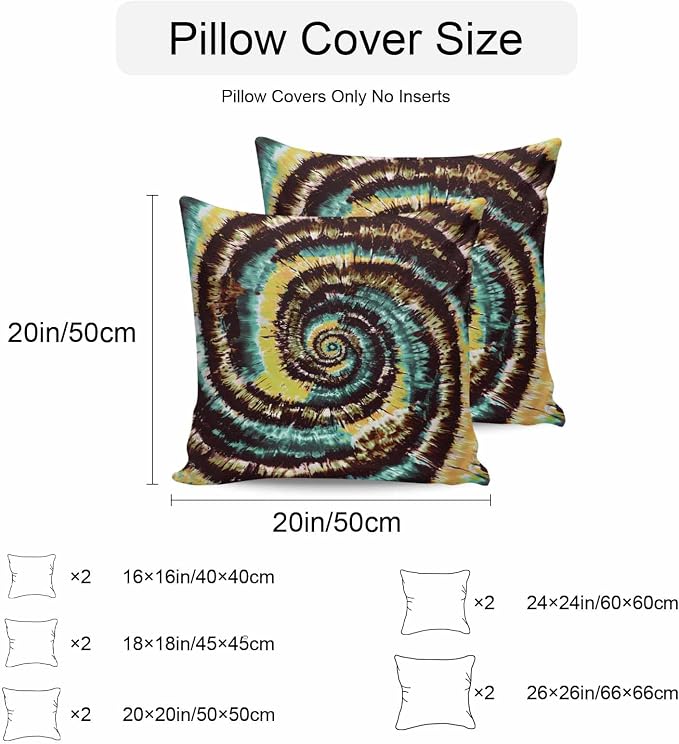 Vandarllin Outdoor Throw Pillows Covers 20x20 inch Set of 2 Waterproof Yellow Teal Tie-Dye Art Decorative Zippered Cushion Covers for Patio Furniture, Abstract Boho Tribe Lumbar Pillowcases