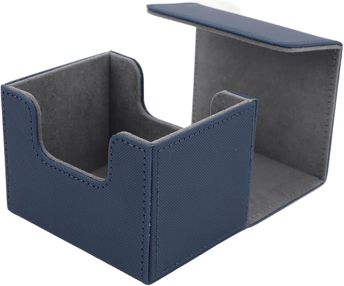 Zunate Card Deck Box with Magnetic Flap Lid, Large Capacity PU Leather Storage Box/Cover for Game Cards and Tarot Cards, Black, Holds Up to 100 (Blue)