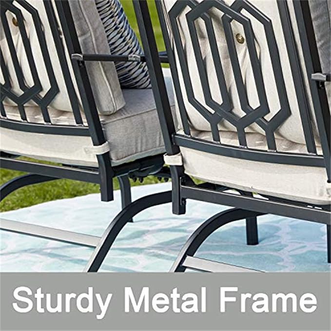 Patio Conversation Set Metal Outdoor Furniture Sets All Weather Cushioned Loveseat & 2 Rocking Chairs & 1 Coffee Table for Poolside Lawn Yard 4pcs
