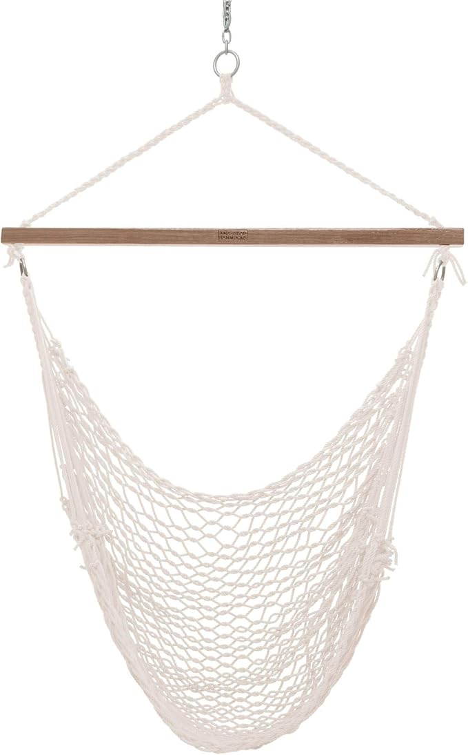 Nags Head Hammocks Oatmeal DuraCord Rope Sling Shot Swing – 42 in. W x 65 in. H, 250 lb Capacity, Cumaru Spreader Bar, Indoor & Outdoor Use, Free Hanging Hardware, Handcrafted in The USA