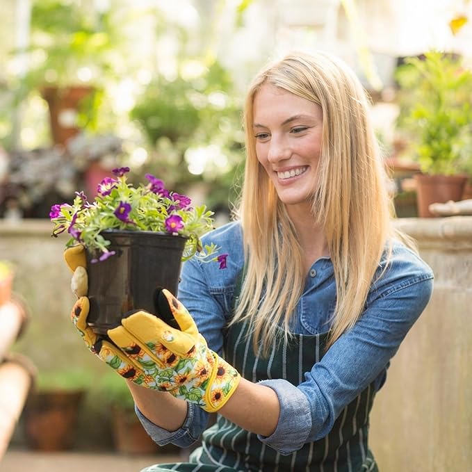 Sunflower Gardening Gloves Thorn Proof for Women Touchscreen Fingertips | Breathable Yard Work Glove