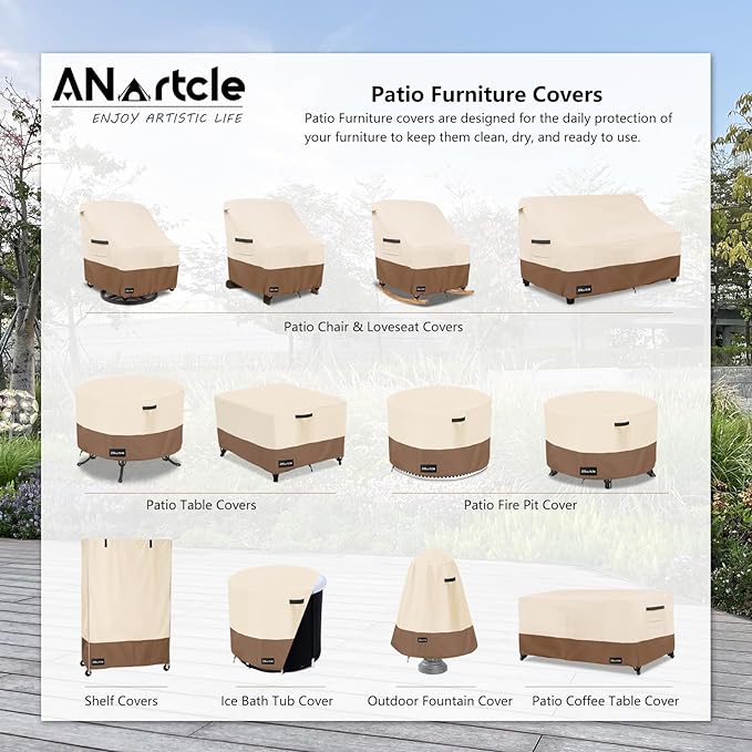 ANartcle Swivel Patio Chair Cover 4 Pack,600D Waterproof Heavy Duty Outdoor Chair Cover(35 W x 37 D x 36 H inches),Patio Furniture Covers,Outdoor Furniture Covers Waterproof,Beige&brown