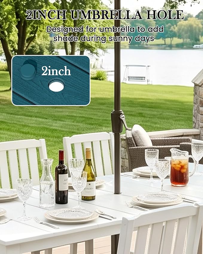LOUNZY 7 Piece Patio Dining Set for 6, Outdoor Table and Chairs,White | 75.2” table,6 seat patio dining set, HDPE wood-look, fade resistant and waterproof, low maintenance outdoor furniture