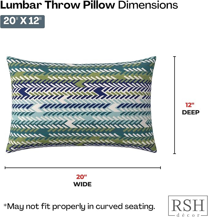 RSH DECOR: Sunbrella Lumbar Throw Pillows Set of 2 | 20" x 12" | Water and Fade-Resistant Performance Fabric | Outdoor Pillow Covers with Down-Alternative Inserts | Made in USA (Escape Sky)