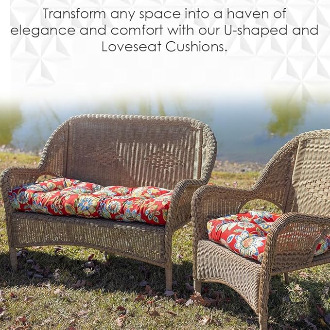 RSH DECOR: Tufted U-Shapes & Lumbars 2 of Each | 19” x 19” & 20" x 12" | Water-Resistant Spun Fabric | Outdoor Wicker Cushions & Support Pillows for Patio Furniture | Kiwi Green